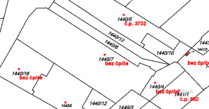 Znojmo 3943 na parcele st. 1440/7 v KÚ Znojmo-město, Katastrální mapa