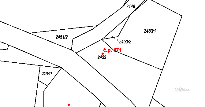 Želechovice nad Dřevnicí 171 na parcele st. 2452 v KÚ Želechovice nad Dřevnicí, Katastrální mapa