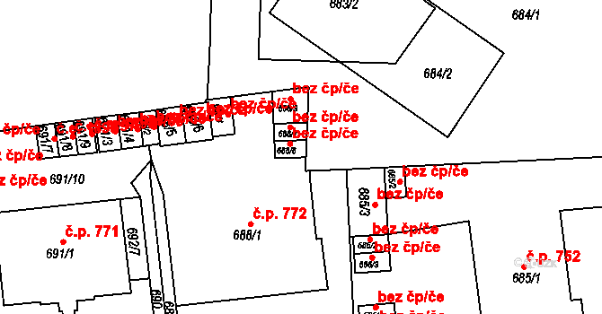 Teplice 42663229 na parcele st. 688/8 v KÚ Teplice, Katastrální mapa