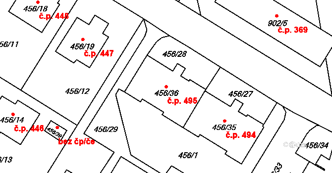 Dolní Benešov 495 na parcele st. 456/36 v KÚ Dolní Benešov, Katastrální mapa