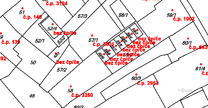 Přerov 43363229 na parcele st. 59/9 v KÚ Přerov, Katastrální mapa