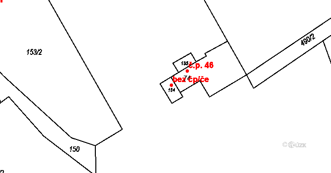 Hynčice 43473229 na parcele st. 134 v KÚ Hynčice u Broumova, Katastrální mapa