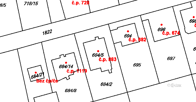 Kylešovice 883, Opava na parcele st. 684/5 v KÚ Kylešovice, Katastrální mapa