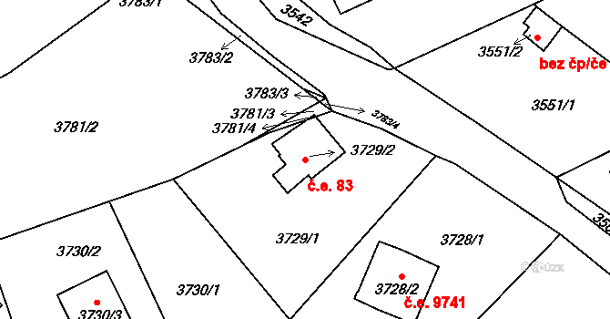 Střekov 83, Ústí nad Labem na parcele st. 3729/2 v KÚ Střekov, Katastrální mapa