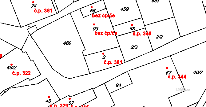 Javorovec 301, Mistřice na parcele st. 2 v KÚ Javorovec, Katastrální mapa