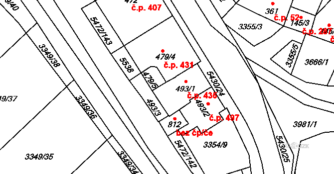 Jalubí 435 na parcele st. 493/1 v KÚ Jalubí, Katastrální mapa