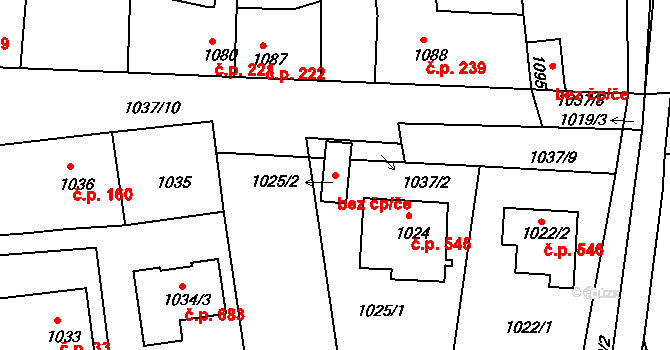 Týnec nad Labem 49132229 na parcele st. 1025/2 v KÚ Týnec nad Labem, Katastrální mapa