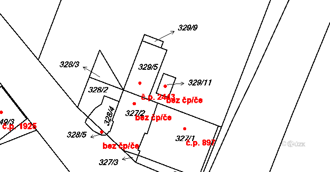 Pelhřimov 49734229 na parcele st. 329/11 v KÚ Pelhřimov, Katastrální mapa