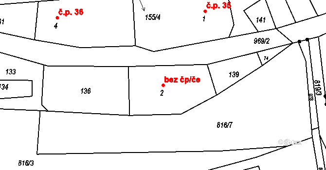 Malšovice 50288229 na parcele st. 2 v KÚ Javory, Katastrální mapa
