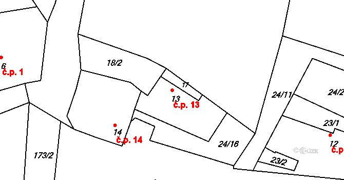 Milá 13, Bečov na parcele st. 13 v KÚ Milá, Katastrální mapa