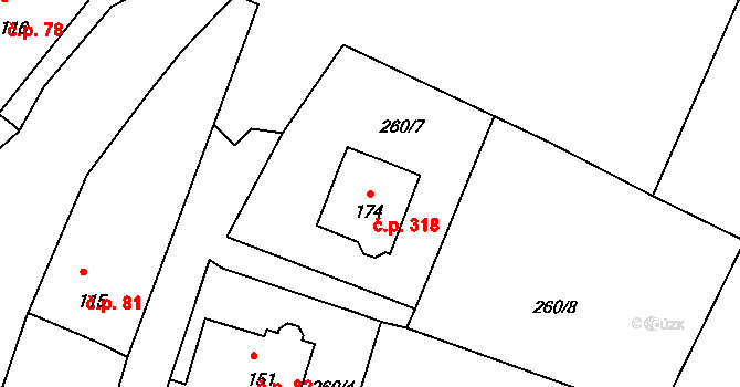 Františkov nad Ploučnicí 318 na parcele st. 174 v KÚ Františkov nad Ploučnicí, Katastrální mapa