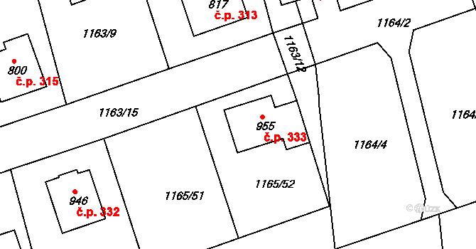Seč 333 na parcele st. 955 v KÚ Seč, Katastrální mapa