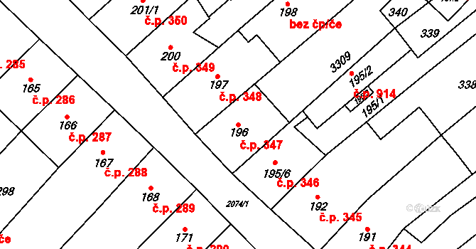 Králíky 347 na parcele st. 196 v KÚ Králíky, Katastrální mapa