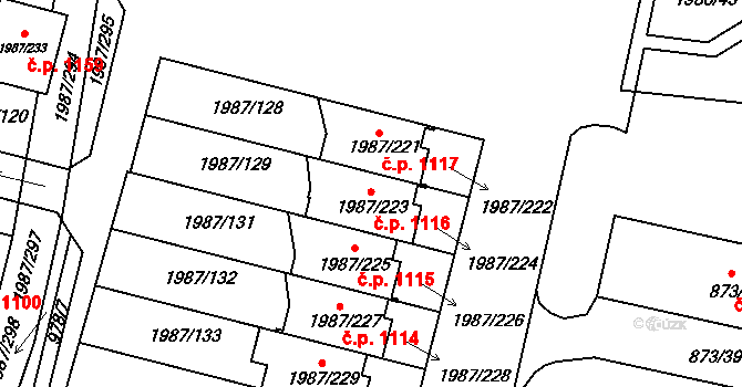 Nýřany 1116 na parcele st. 1987/223 v KÚ Nýřany, Katastrální mapa