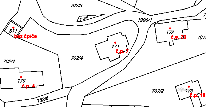 Lhotka 7, Klášterec nad Orlicí na parcele st. 171 v KÚ Klášterec nad Orlicí, Katastrální mapa