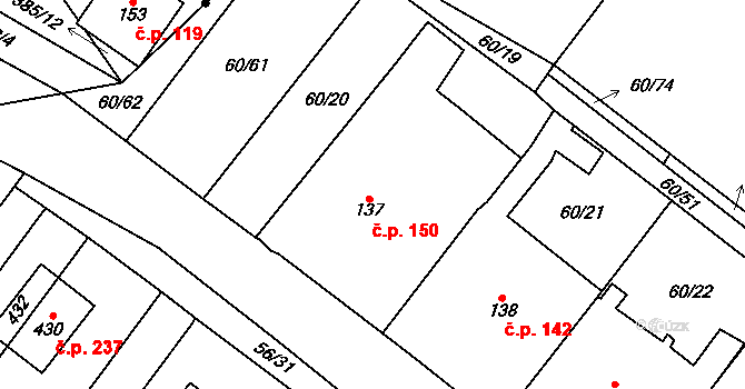 Blatnice 150 na parcele st. 137 v KÚ Blatnice u Nýřan, Katastrální mapa