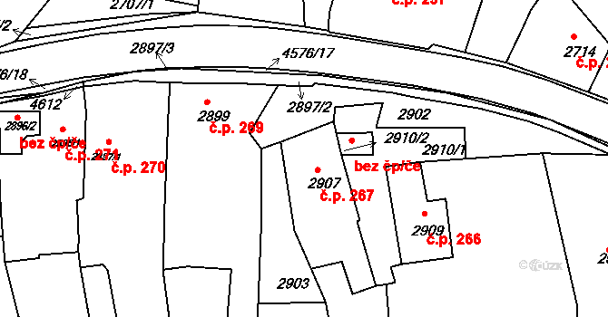 Třešť 267 na parcele st. 2907 v KÚ Třešť, Katastrální mapa