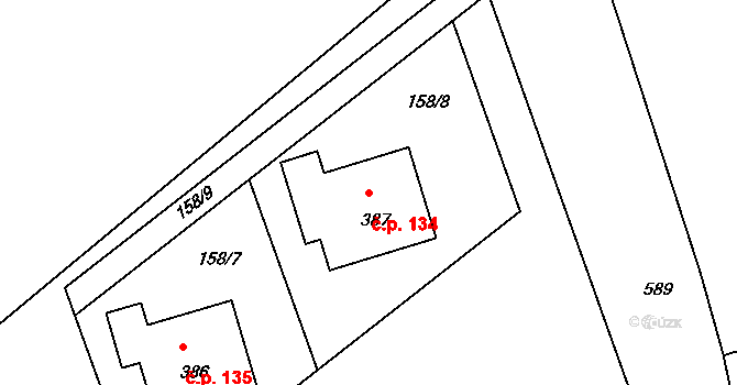 Kvíc 134, Slaný na parcele st. 387 v KÚ Kvíc, Katastrální mapa