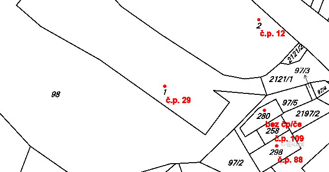 Žichlice 29, Hromnice na parcele st. 1 v KÚ Žichlice u Hromnic, Katastrální mapa