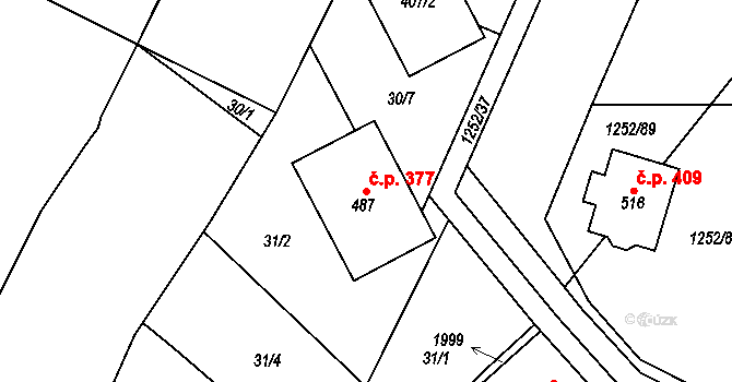 Cítov 377 na parcele st. 487 v KÚ Cítov, Katastrální mapa