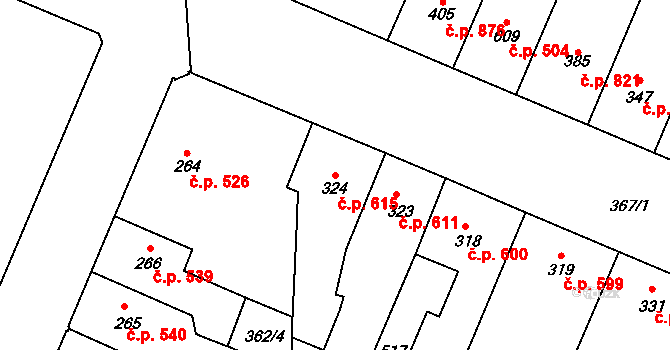 Kralupy nad Vltavou 615 na parcele st. 324 v KÚ Lobeč, Katastrální mapa