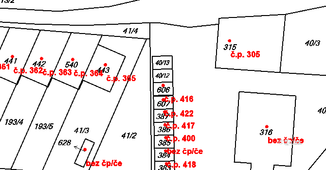 Kokory 416 na parcele st. 606 v KÚ Kokory, Katastrální mapa