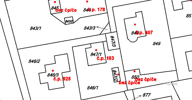 Průhonice 183 na parcele st. 847/1 v KÚ Průhonice, Katastrální mapa