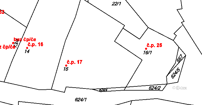 Chmelná 17, Sušice na parcele st. 15 v KÚ Velká Chmelná, Katastrální mapa