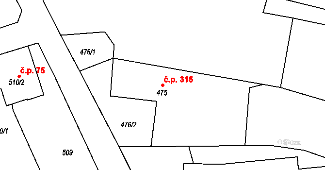 Bohuslavice 315 na parcele st. 475 v KÚ Bohuslavice nad Metují, Katastrální mapa