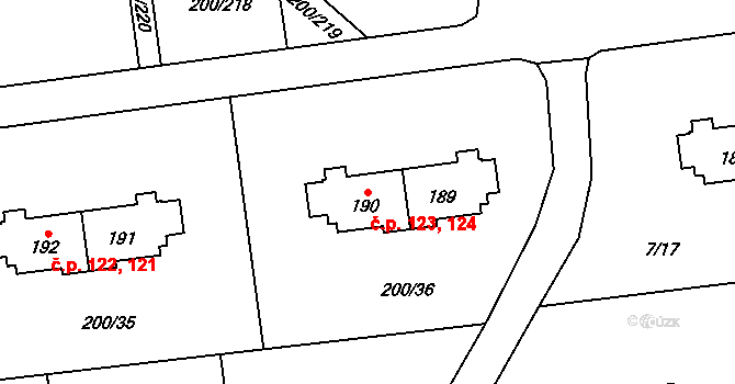 Ohrazenice 123,124, Pardubice na parcele st. 190 v KÚ Ohrazenice, Katastrální mapa