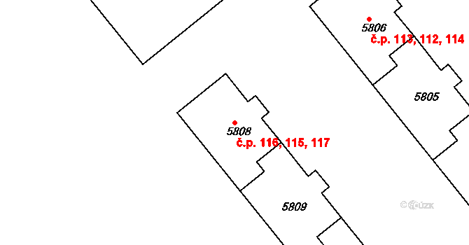 Polabiny 115,116,117, Pardubice na parcele st. 5809 v KÚ Pardubice, Katastrální mapa