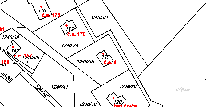 Leptač 4, Chroboly na parcele st. 118 v KÚ Leptač, Katastrální mapa