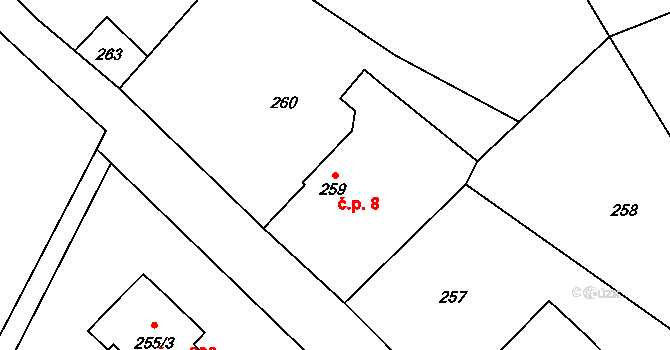 Sobotín 8 na parcele st. 259 v KÚ Sobotín, Katastrální mapa