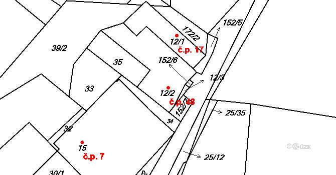 Čížkov 48 na parcele st. 12/2 v KÚ Čížkov, Katastrální mapa