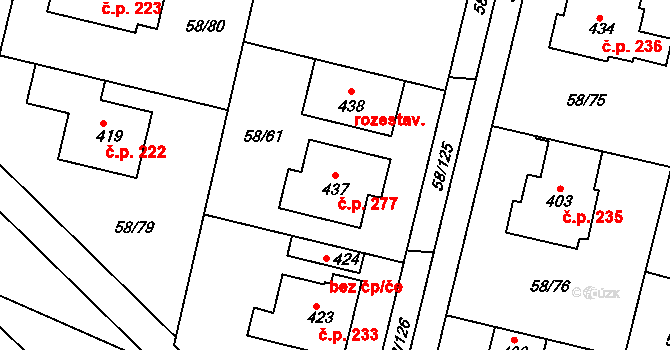 Malšova Lhota 277, Hradec Králové na parcele st. 437 v KÚ Malšova Lhota, Katastrální mapa