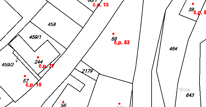Skuhrov nad Bělou 53 na parcele st. 59 v KÚ Skuhrov nad Bělou, Katastrální mapa
