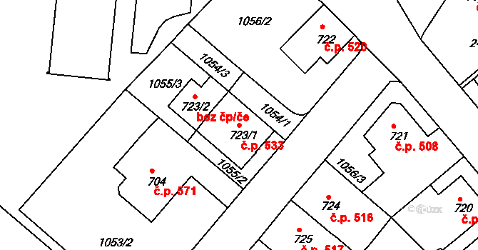 Vamberk 533 na parcele st. 723/1 v KÚ Vamberk, Katastrální mapa