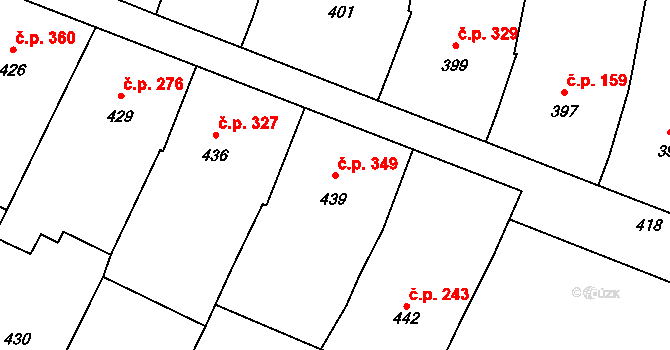 Moravský Žižkov 349 na parcele st. 439 v KÚ Moravský Žižkov, Katastrální mapa