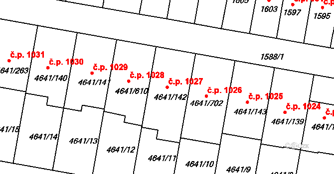 Velké Pavlovice 1027 na parcele st. 4641/142 v KÚ Velké Pavlovice, Katastrální mapa