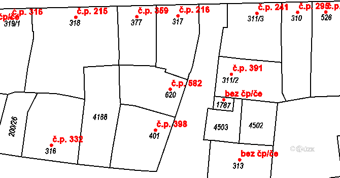 Hrušovany nad Jevišovkou 582 na parcele st. 620 v KÚ Hrušovany nad Jevišovkou, Katastrální mapa
