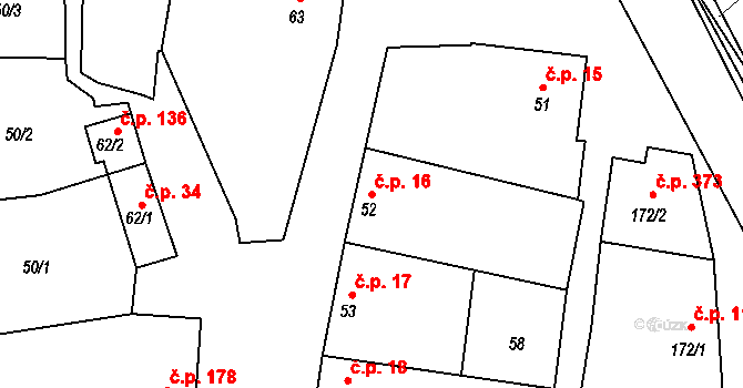 Višňové 16 na parcele st. 52 v KÚ Višňové, Katastrální mapa