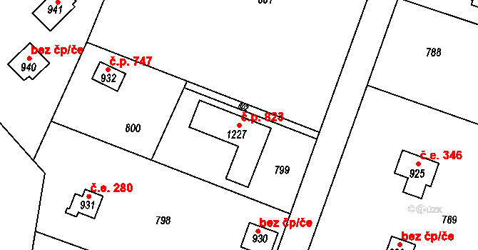 Černíky 823, Zvole na parcele st. 1227 v KÚ Zvole u Prahy, Katastrální mapa