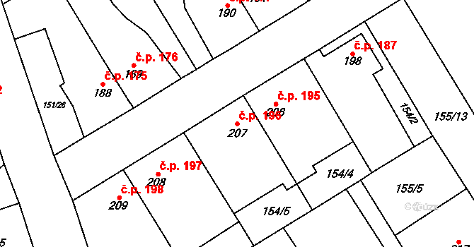 Vrdy 196 na parcele st. 207 v KÚ Vrdy, Katastrální mapa