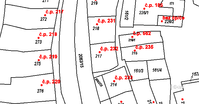 Brtnice 232 na parcele st. 217 v KÚ Brtnice, Katastrální mapa