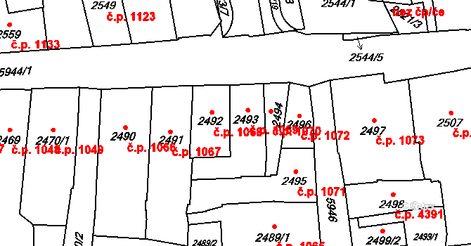 Jihlava 1069 na parcele st. 2493 v KÚ Jihlava, Katastrální mapa