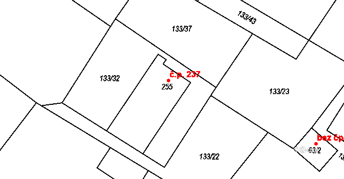 Horní Datyně 237, Vratimov na parcele st. 255 v KÚ Horní Datyně, Katastrální mapa
