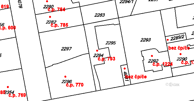 Čelákovice 793 na parcele st. 2294 v KÚ Čelákovice, Katastrální mapa