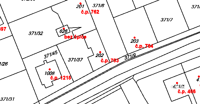 Hostivice 763 na parcele st. 202 v KÚ Litovice, Katastrální mapa