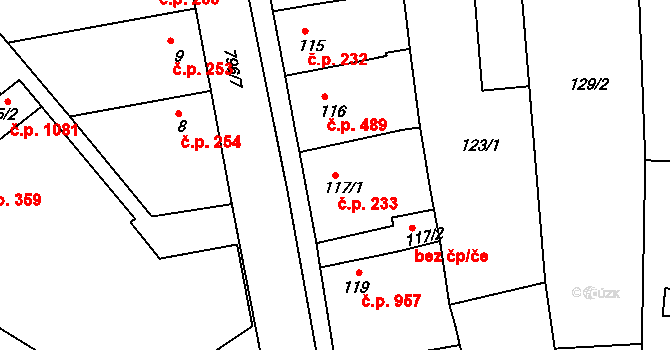 Rohatec 233 na parcele st. 117/1 v KÚ Rohatec, Katastrální mapa