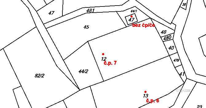 Býkovec 7, Kaliště na parcele st. 12 v KÚ Býkovec, Katastrální mapa